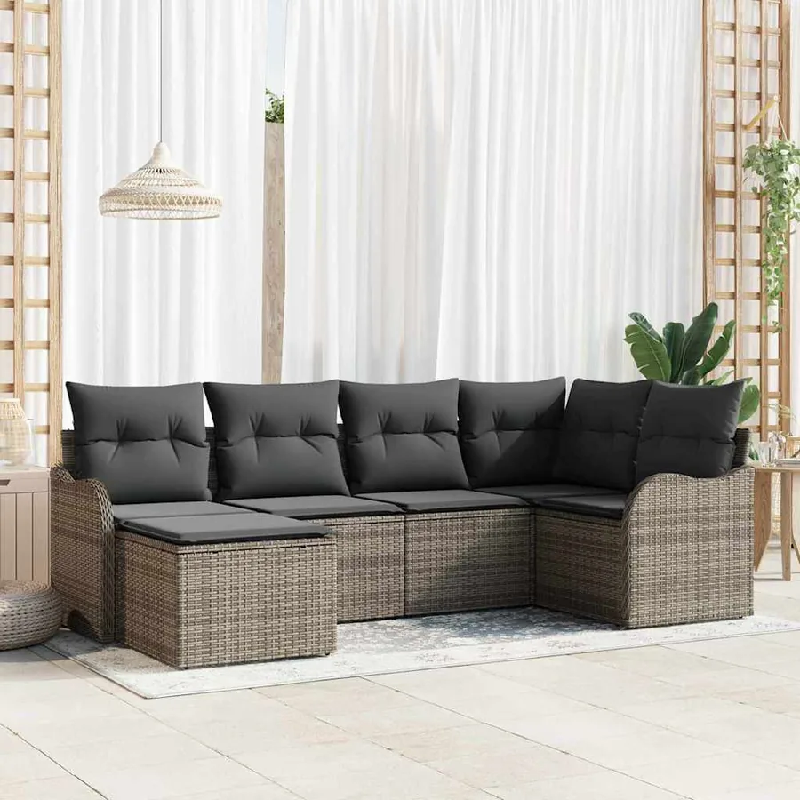 Ensemble de canapé de jardin 6 pcs Gris polyrotin