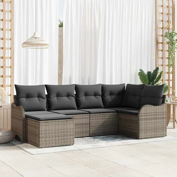 Ensemble de canapé de jardin 6 pcs Gris polyrotin