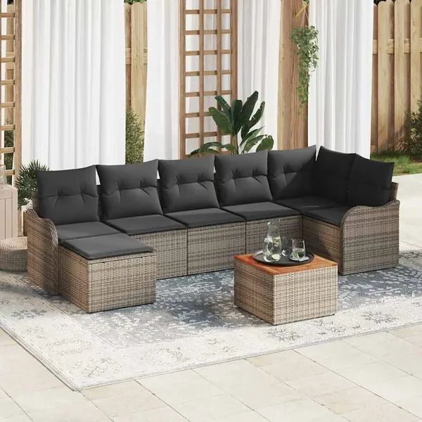 Ensemble de canapé de jardin avec coussin 8 pcs Gris polyrotin
