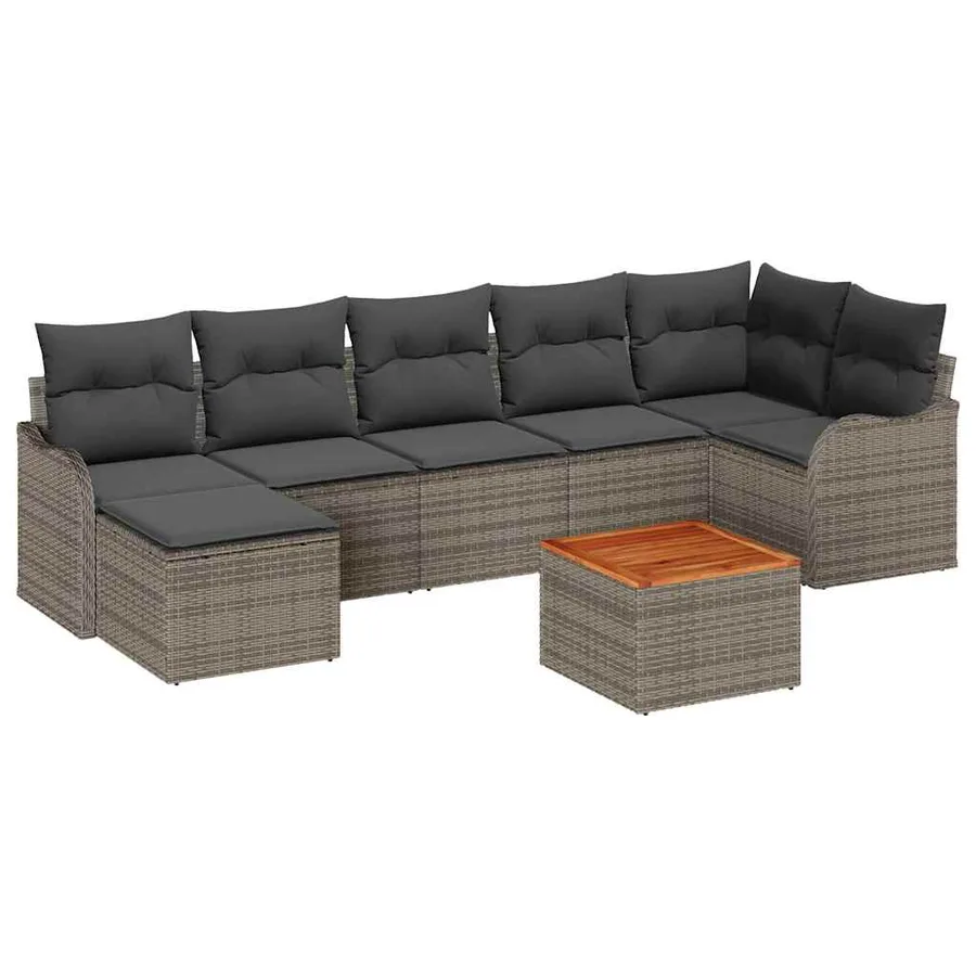 Ensemble de canapé de jardin avec coussin 8 pcs Gris polyrotin - 2