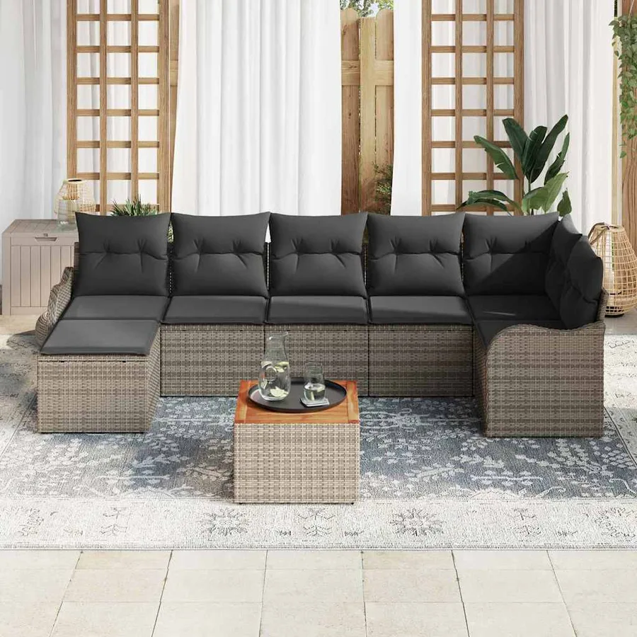 Ensemble de canapé de jardin avec coussin 8 pcs Gris polyrotin - 3