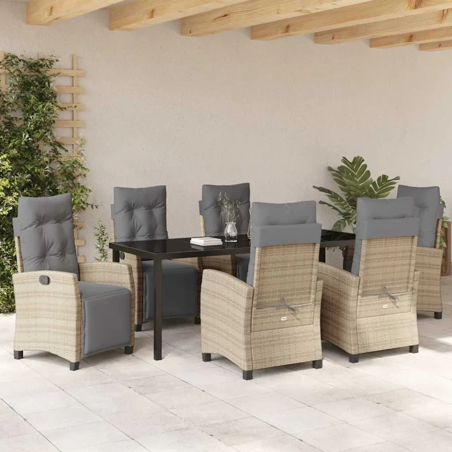 Ensemble de salle à manger pour jardin 7 pcs Beige polyrotin - 4