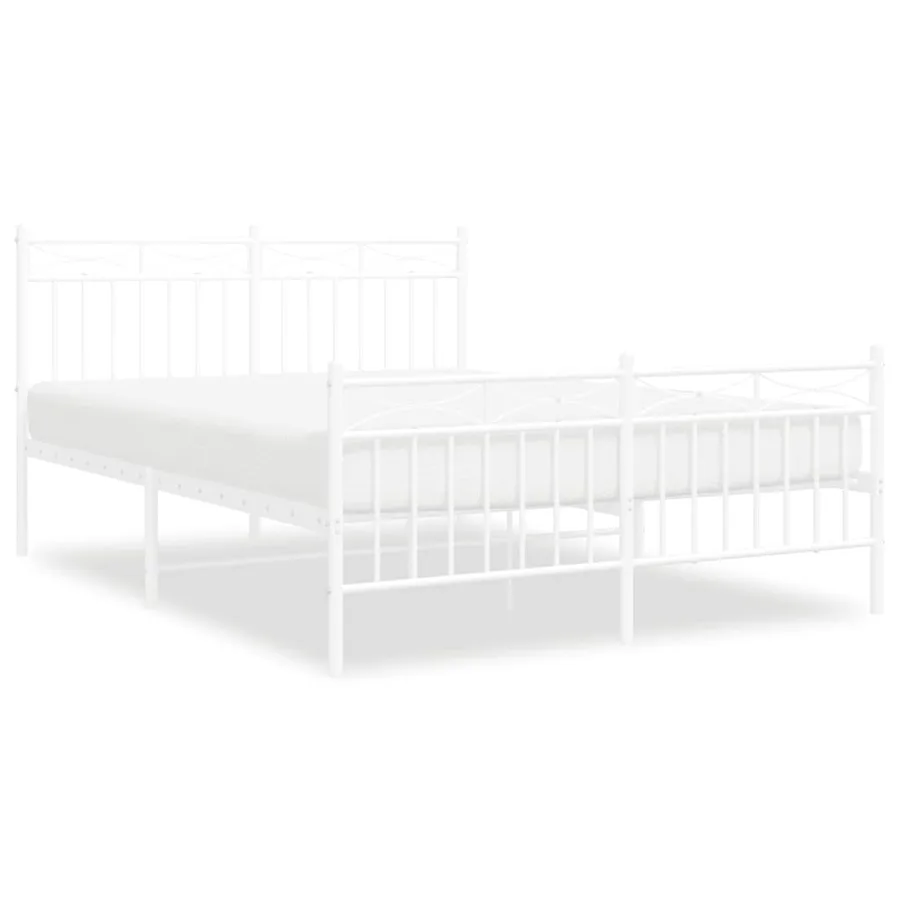 Cadre de lit métal sans matelas et pied de lit blanc 135x190 cm - 2