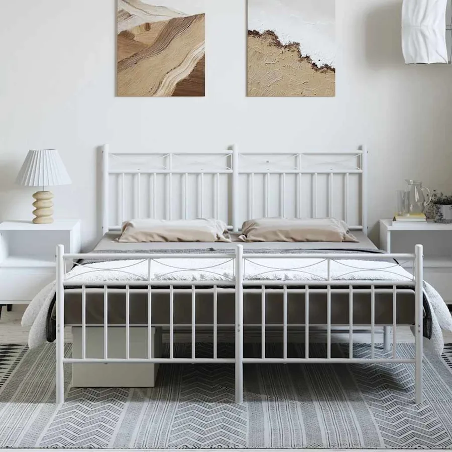 Cadre de lit métal sans matelas et pied de lit blanc 135x190 cm - 3