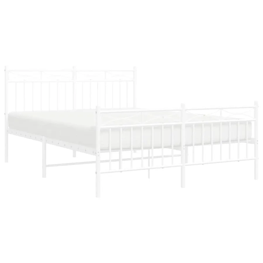 Cadre de lit métal sans matelas et pied de lit blanc 135x190 cm - 4