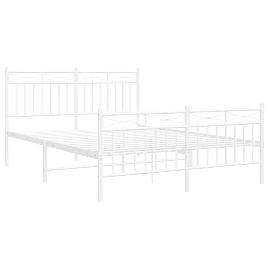 Cadre de lit métal sans matelas et pied de lit blanc 135x190 cm - 5