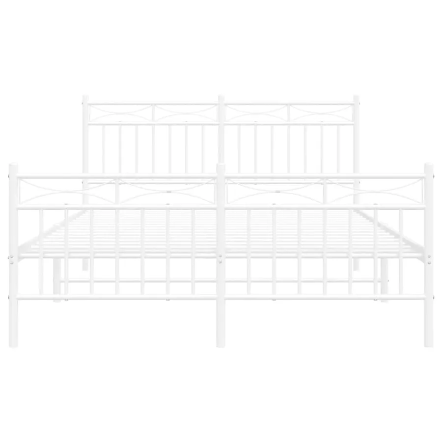 Cadre de lit métal sans matelas et pied de lit blanc 135x190 cm - 6