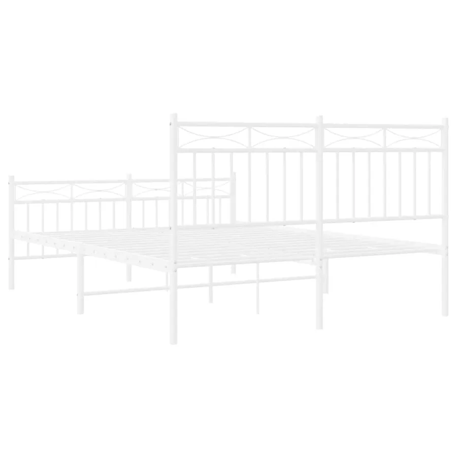 Cadre de lit métal sans matelas et pied de lit blanc 135x190 cm - 8