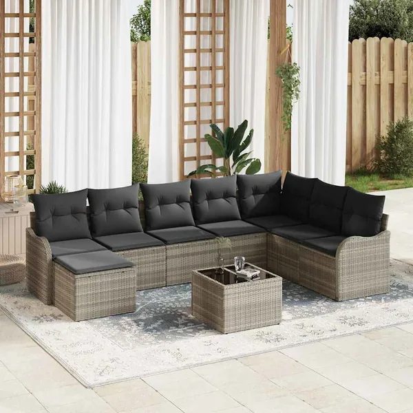 Ensemble de canapé de jardin 9 pcs Gris clair Poly rotin