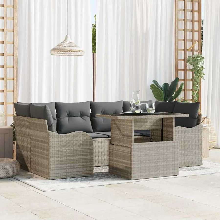 Ensemble de canapé de jardin 7 pcs Gris clair Poly rotin