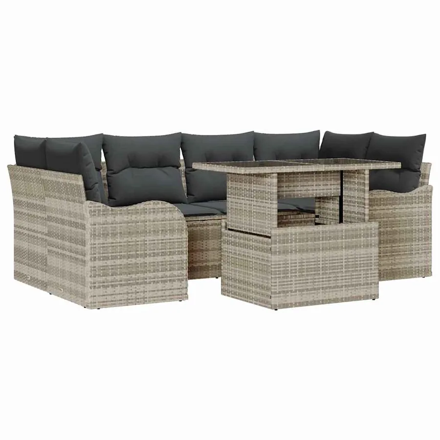 Ensemble de canapé de jardin 7 pcs Gris clair Poly rotin - 2
