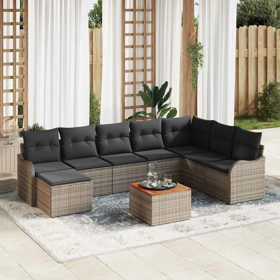 Ensemble de canapé de jardin avec coussin 9 pcs Gris polyrotin