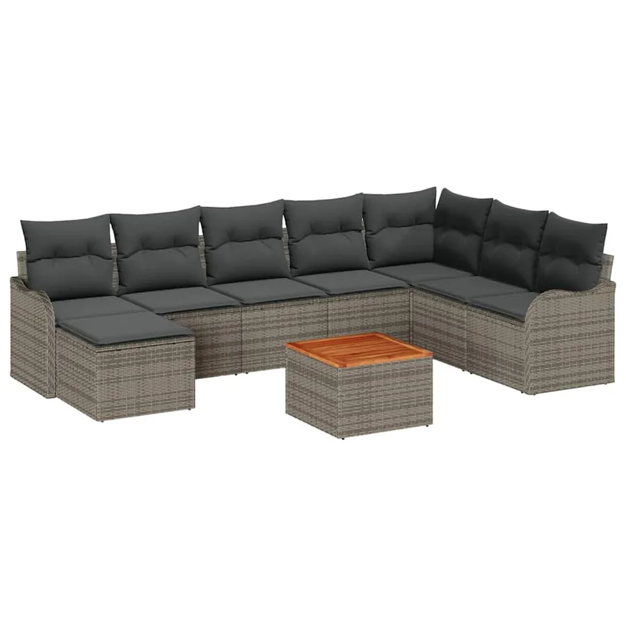 Ensemble de canapé de jardin avec coussin 9 pcs Gris polyrotin - 2