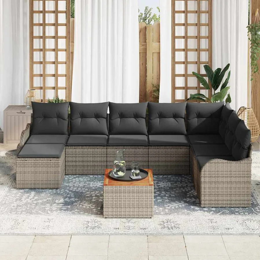 Ensemble de canapé de jardin avec coussin 9 pcs Gris polyrotin - 3