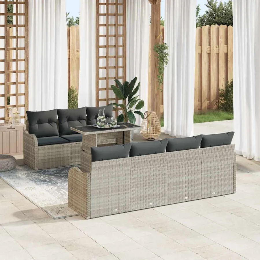 Ensemble de canapé de jardin 8 pcs Gris clair Poly rotin