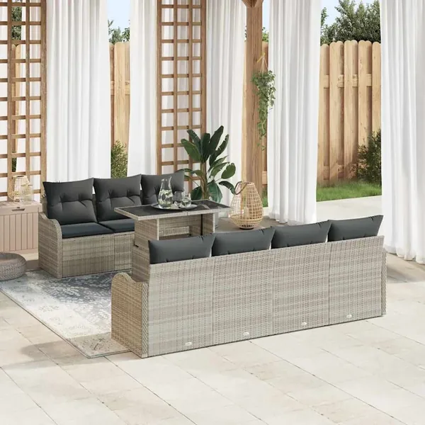 Ensemble de canapé de jardin 8 pcs Gris clair Poly rotin
