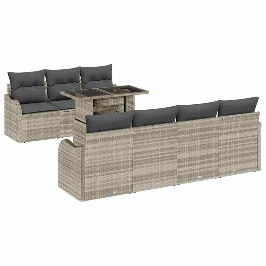 Ensemble de canapé de jardin 8 pcs Gris clair Poly rotin - 2