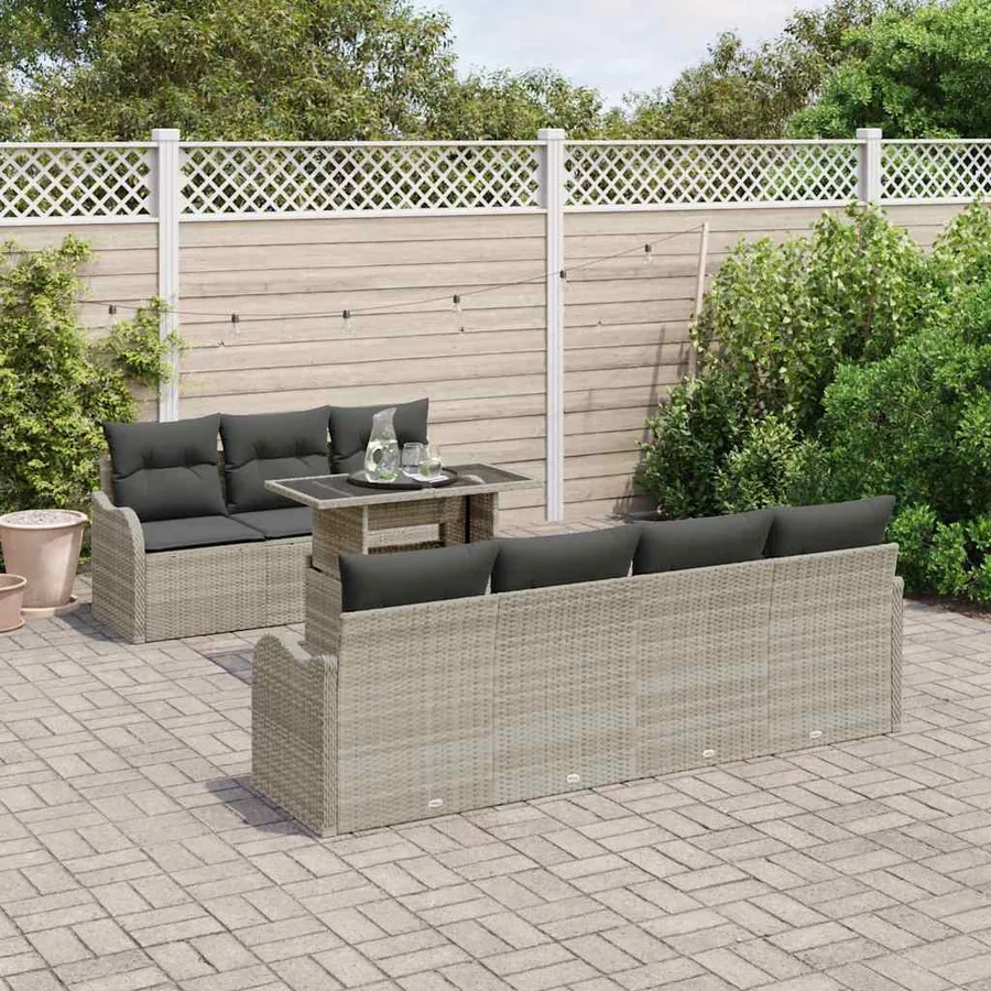 Ensemble de canapé de jardin 8 pcs Gris clair Poly rotin - 3
