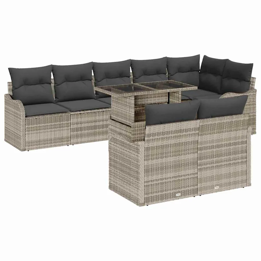 Ensemble salon avec coussin 9 pcs Gris clair Poly rotin - 2