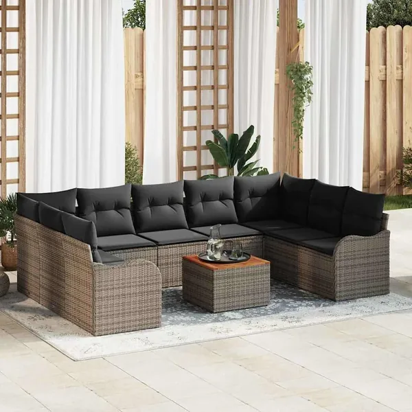 Ensemble de canapé de jardin avec coussin 10 pcs Gris polyrotin