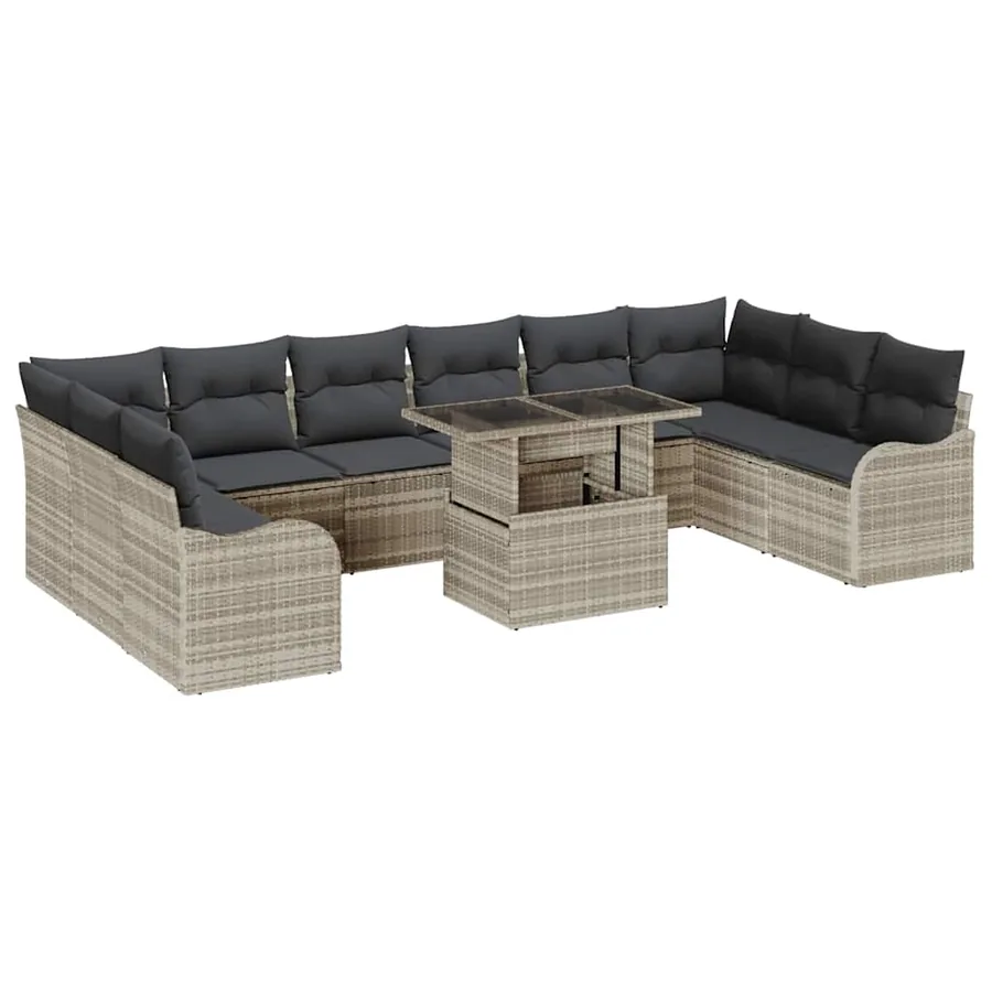 Ensemble de canapé de jardin 11 pcs Gris clair Poly rotin - 2