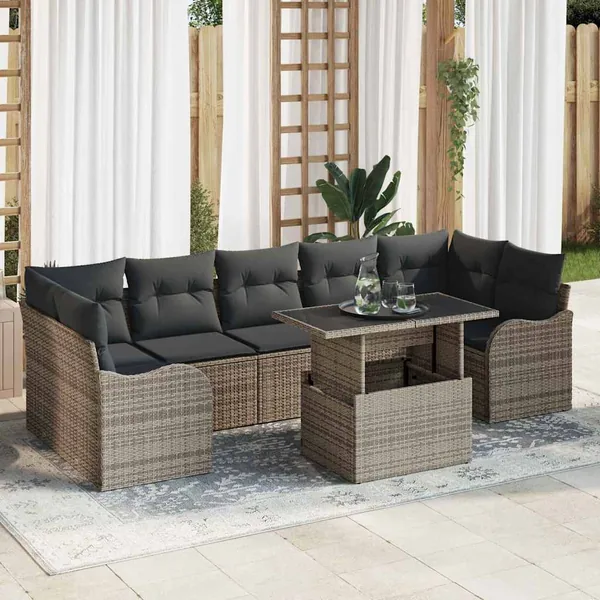 Ensemble de canapé de jardin avec coussin 8 pcs Gris polyrotin
