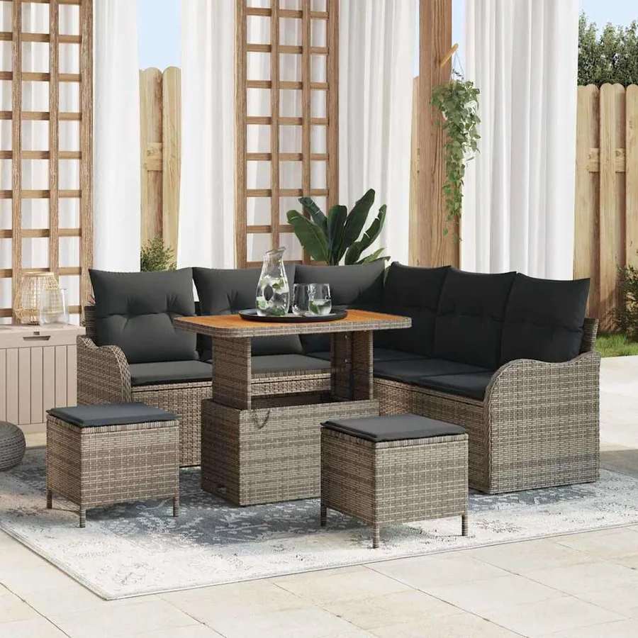 Ensemble de canapé de jardin avec coussin 8 pcs Gris polyrotin