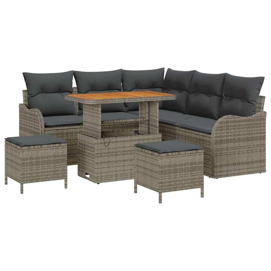 Ensemble de canapé de jardin avec coussin 8 pcs Gris polyrotin - 2