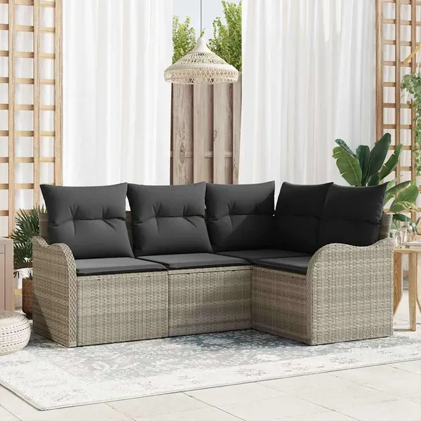 Ensemble de canapé de jardin 4 pcs Gris clair polyrotin