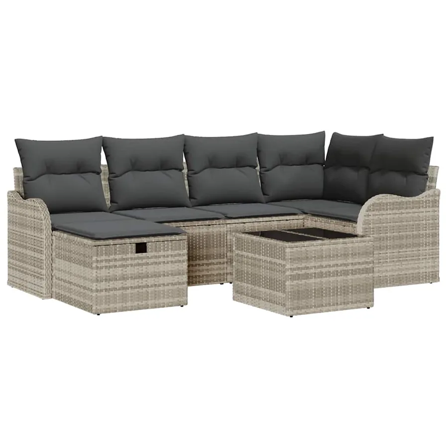 Ensemble de canapé de jardin 7 pcs Gris clair Poly rotin - 2