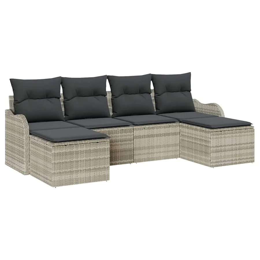Ensemble de canapé de jardin 6 pcs Gris clair Poly rotin - 2