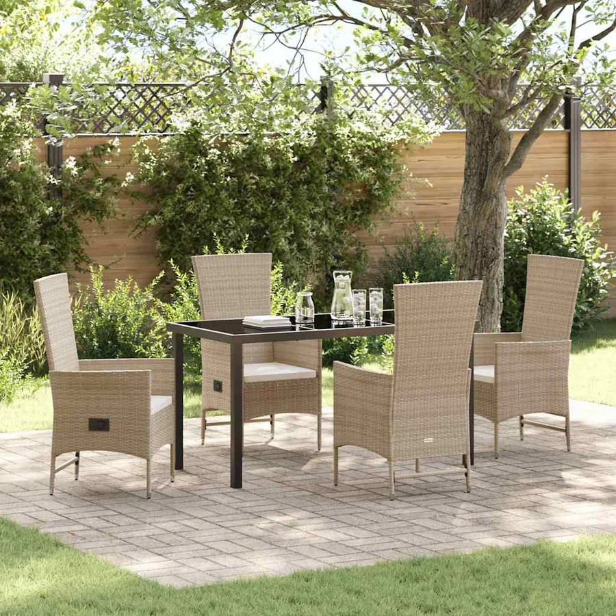 Ensemble de salle à manger pour jardin 5 pcs Beige polyrotin