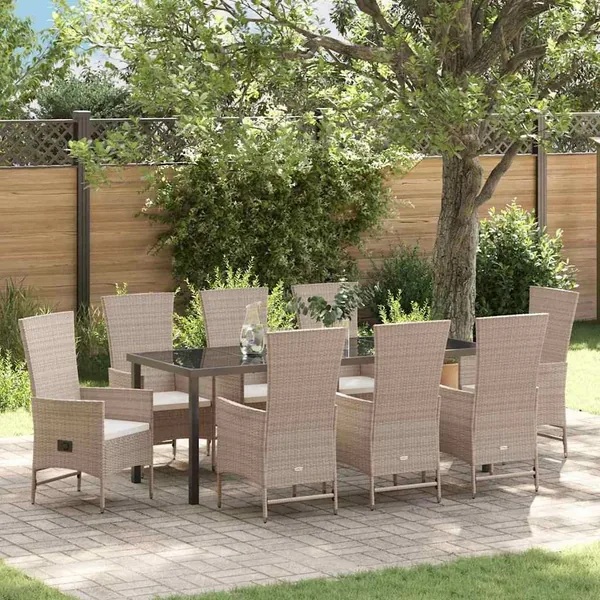 Ensemble de salle à manger pour jardin 9 pcs Beige polyrotin