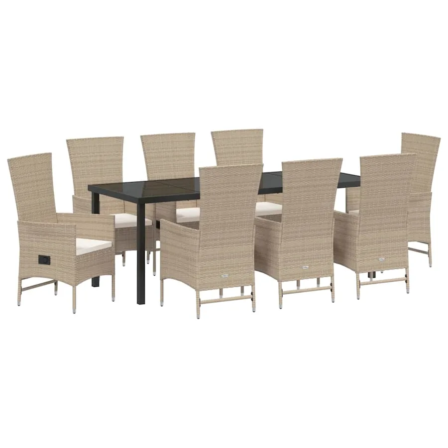 Ensemble de salle à manger pour jardin 9 pcs Beige polyrotin - 2