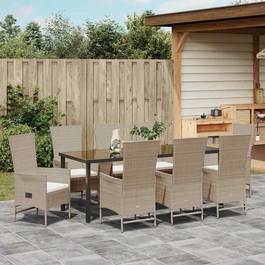 Ensemble de salle à manger pour jardin 9 pcs Beige polyrotin - 4