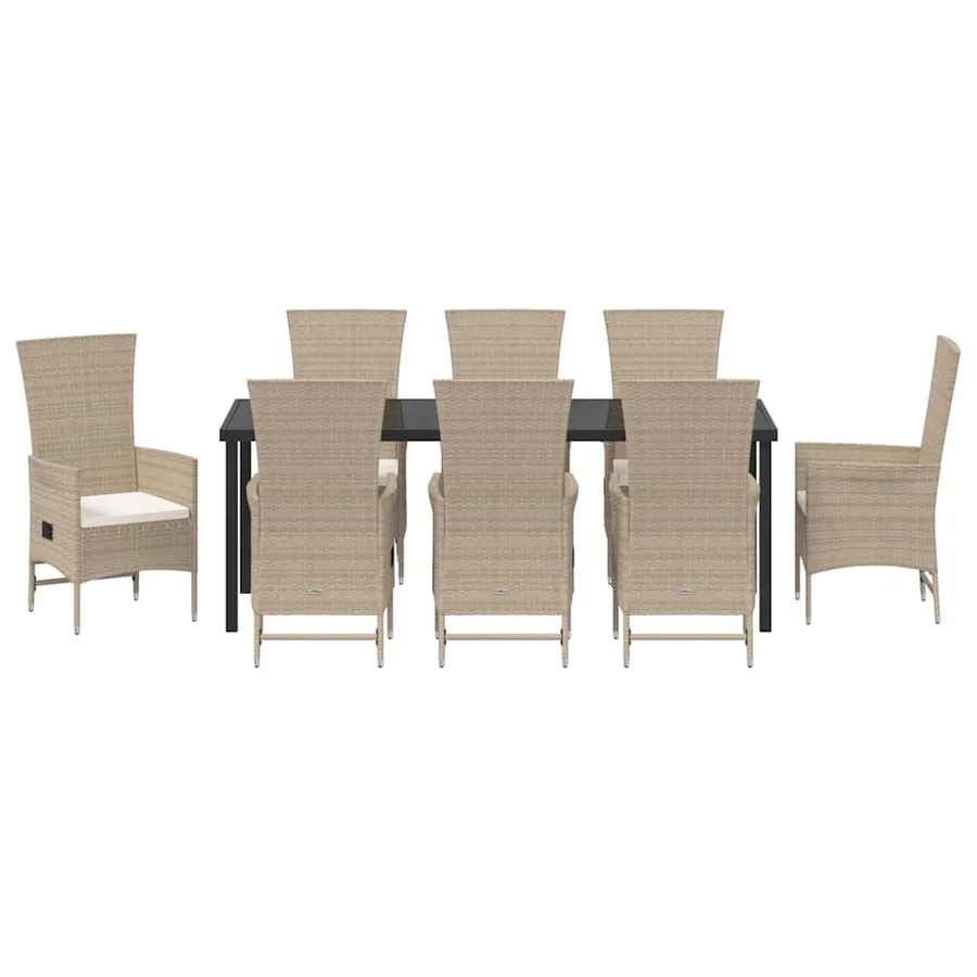 Ensemble de salle à manger pour jardin 9 pcs Beige polyrotin - 7