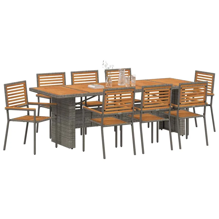 Ensemble de salle à manger pour jardin 9 pcs Gris et marron - 3