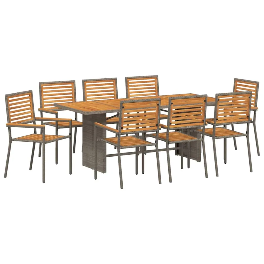 Ensemble de salle à manger pour jardin 9 pcs Gris et marron - 2