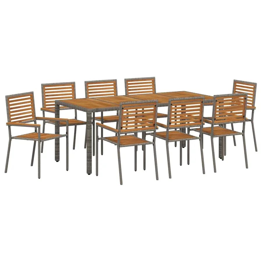 Ensemble de salle à manger pour jardin 9 pcs Gris et marron - 2