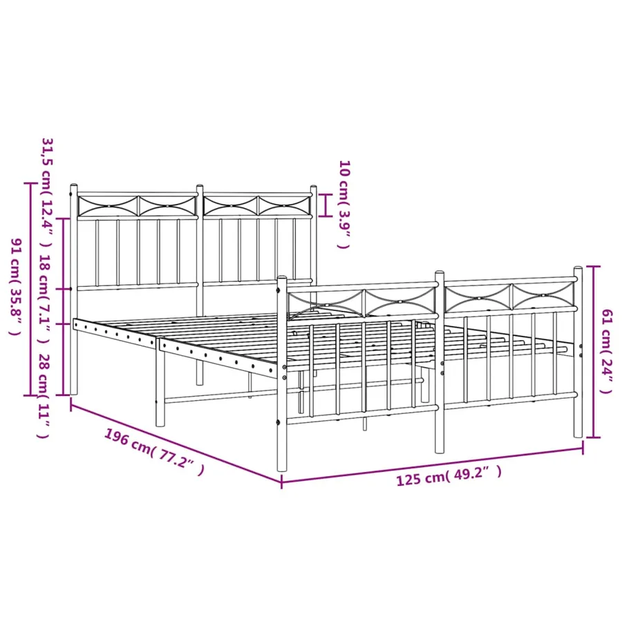 Cadre de lit métal sans matelas et pied de lit blanc 120x190 cm - 9