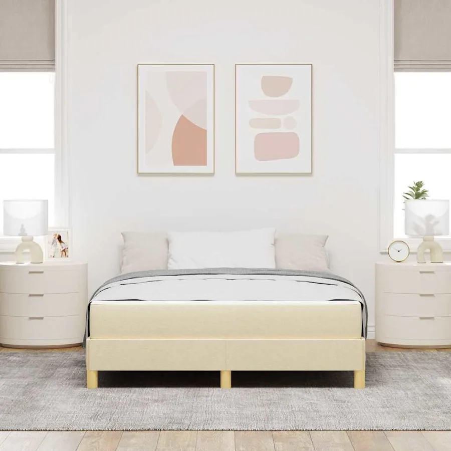 Lit à ressorts avec matelas Crème 140 x 190 cm tissu - 3