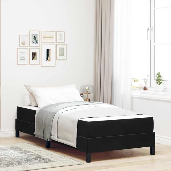 Lit à ressorts avec matelas Noir 90 x 200 cm tissu