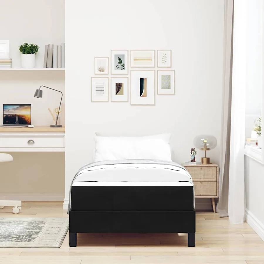 Lit à ressorts avec matelas Noir 90 x 200 cm tissu - 3