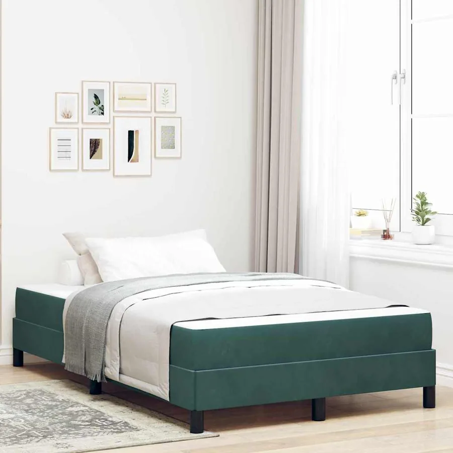 Lit à ressorts avec matelas Vert foncé 120 x 220 cm tissu