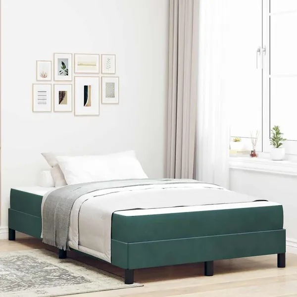 Lit à ressorts avec matelas Vert foncé 120 x 220 cm tissu