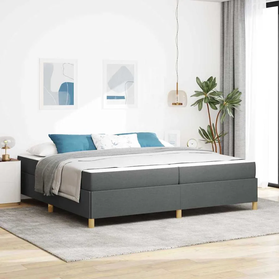 Cadre de lit avec matelas Gris foncé 200 x 200 cm tissu