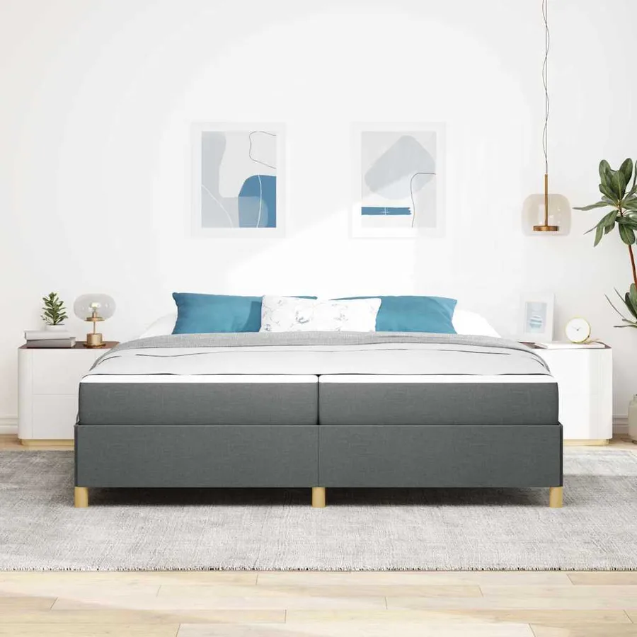 Cadre de lit avec matelas Gris foncé 200 x 200 cm tissu - 3
