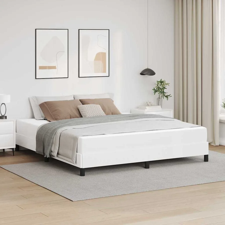 Cadre de lit avec matelas Blanc pur 180 x 200 cm tissu