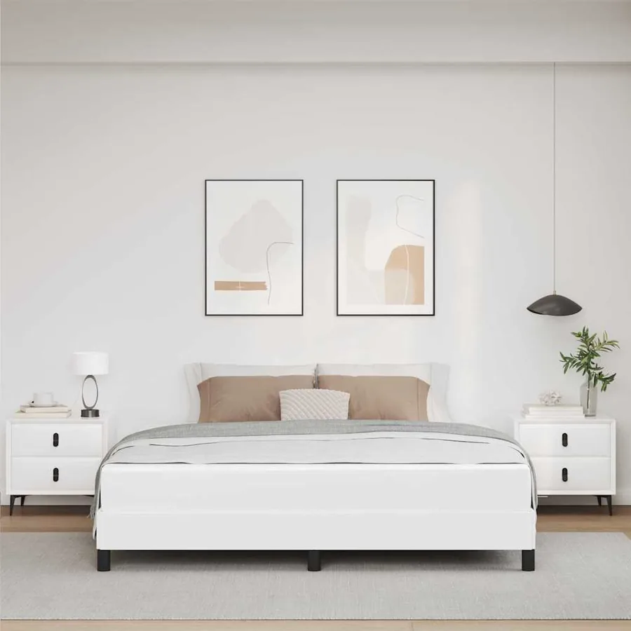 Cadre de lit avec matelas Blanc pur 180 x 200 cm tissu - 3