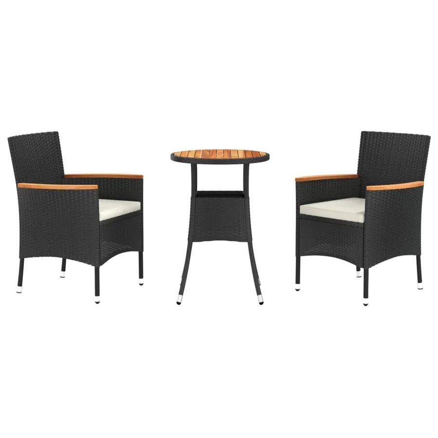 Ensemble de bistro de jardin 3 pcs coussins noir poly rotin - 2